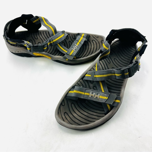 Helly Hansen The Huk Sandals Criss Cross Nylon Hook Loop Adjustable Black Yellow - Picture 8 of 10